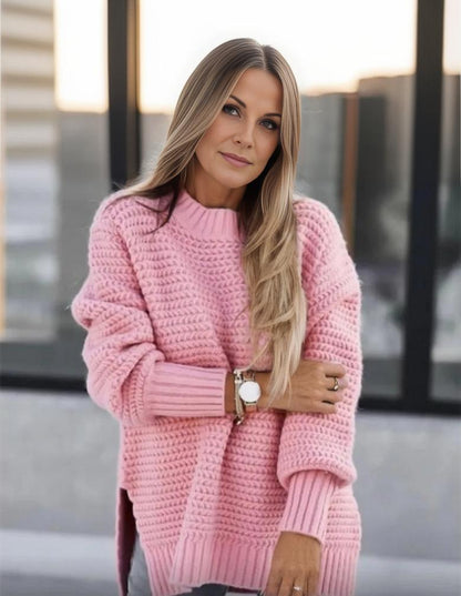 Stickad Dam Tröja Oversized Mjuk Vaffelmönster-5