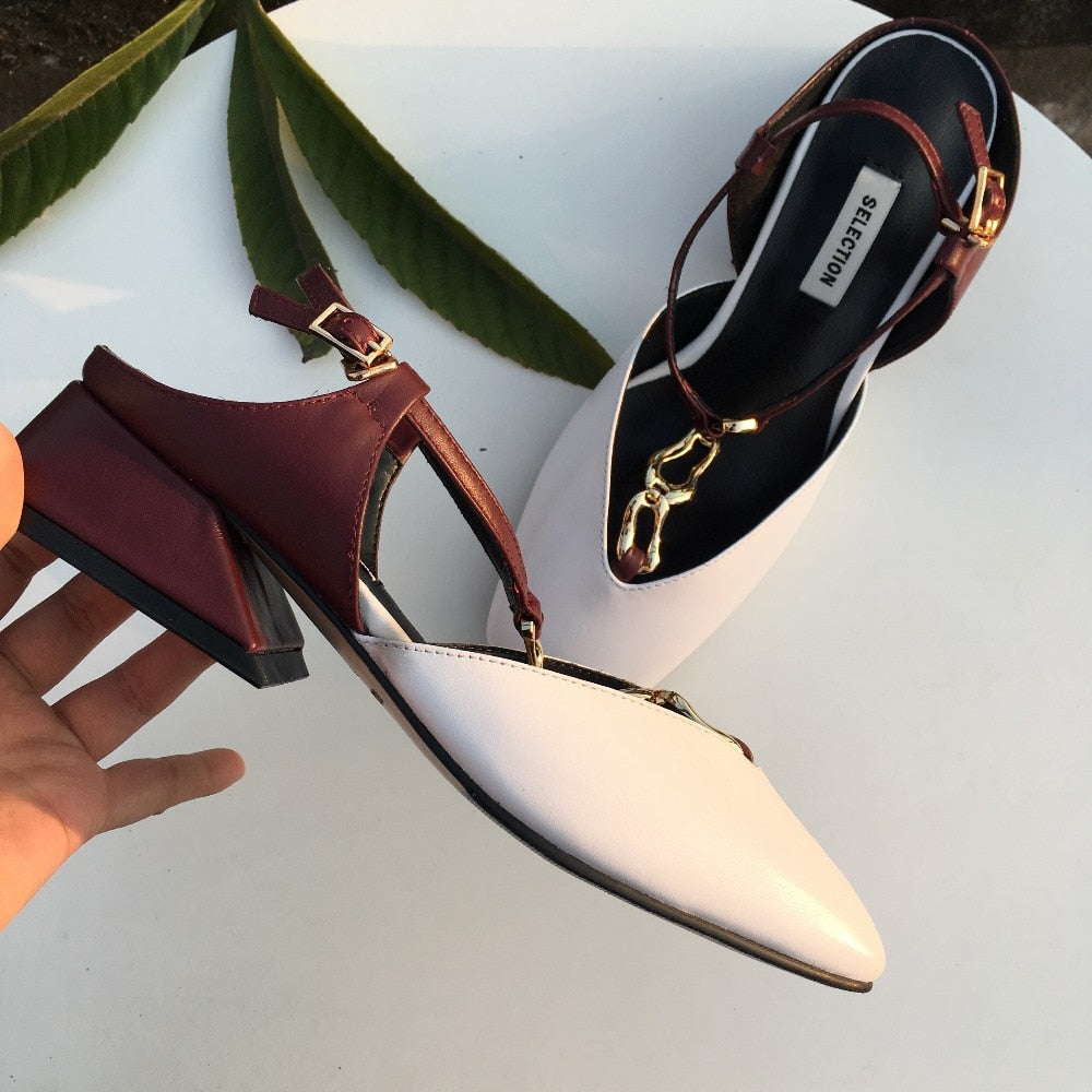 Dam Sandaler T-strap Äkta Läder Låg Klack-2