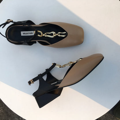 Dam Sandaler T-strap Äkta Läder Låg Klack-6