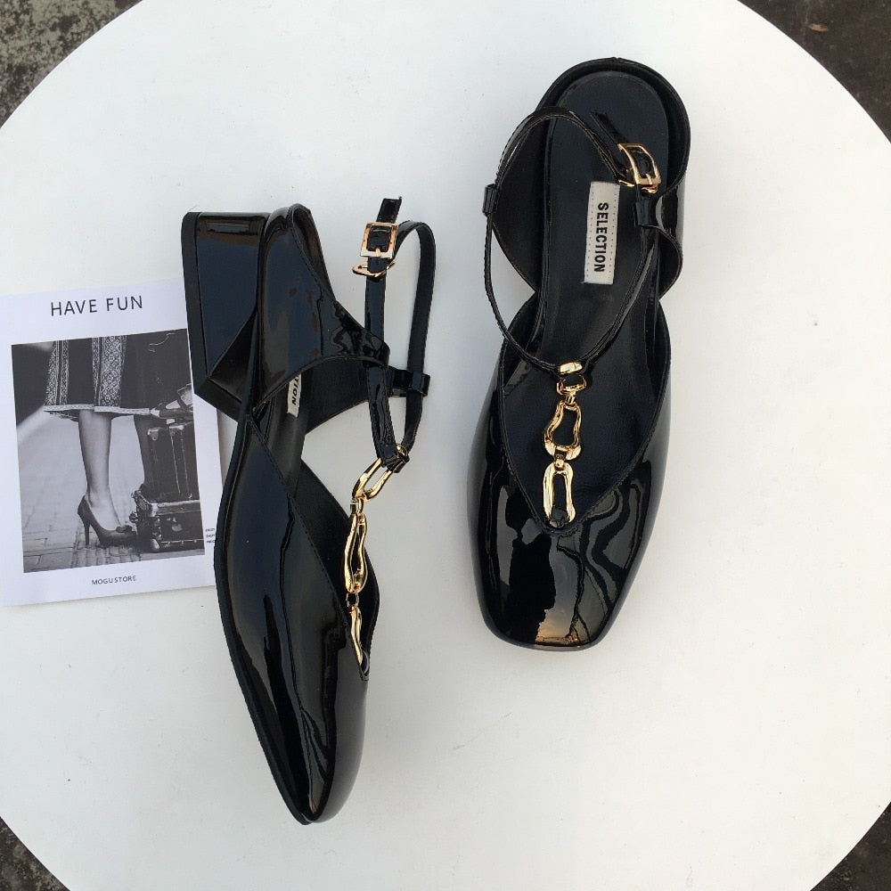 Dam Sandaler T-strap Äkta Läder Låg Klack-4