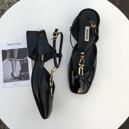 Dam Sandaler T-strap Äkta Läder Låg Klack-4