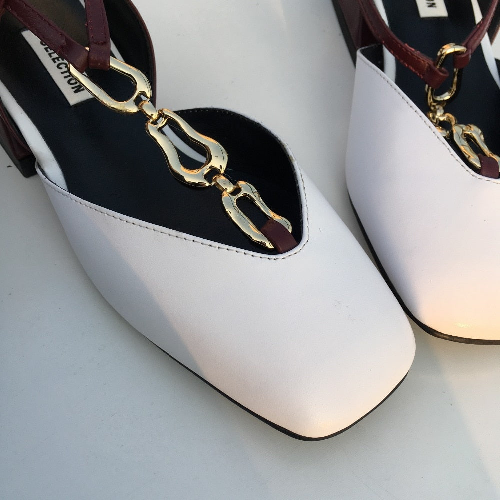 Dam Sandaler T-strap Äkta Läder Låg Klack-3