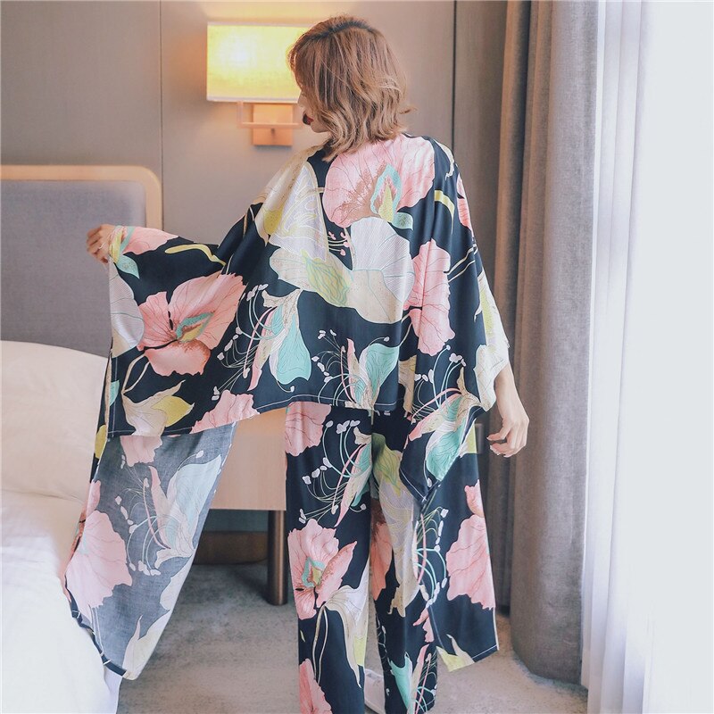 Dam Nattkläder Set Blommönster Polyester och Viskos-2