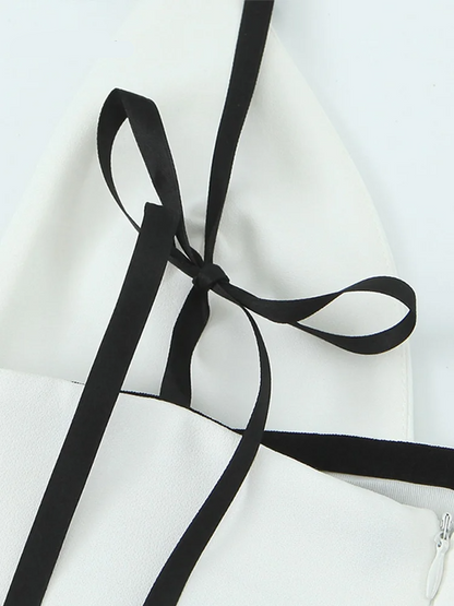 Kvinnoklänning Lång V-halslinje Med Knut Spetsdetalj Högkvalitativt Tyg-5