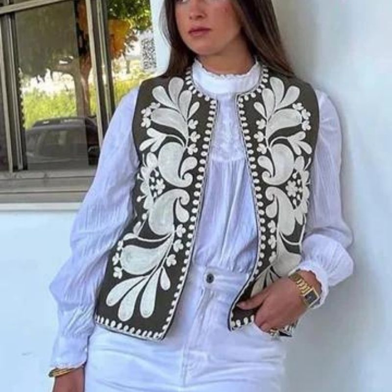 Dam Ärmlös Väst Blomsterbroderi Polyester-2