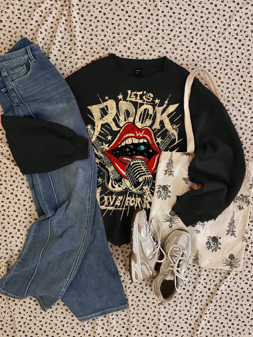 Dam Oversized Hoodie Mönster Mjuk Polyester-1