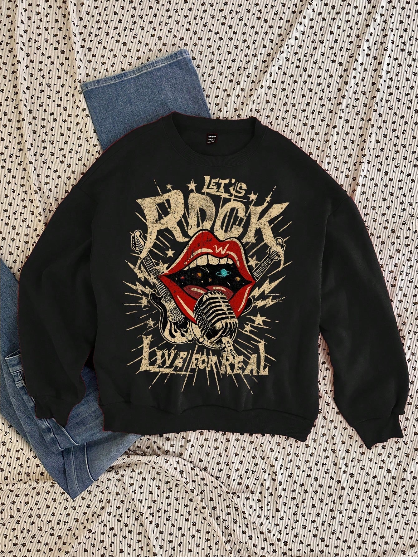 Dam Oversized Hoodie Mönster Mjuk Polyester-5