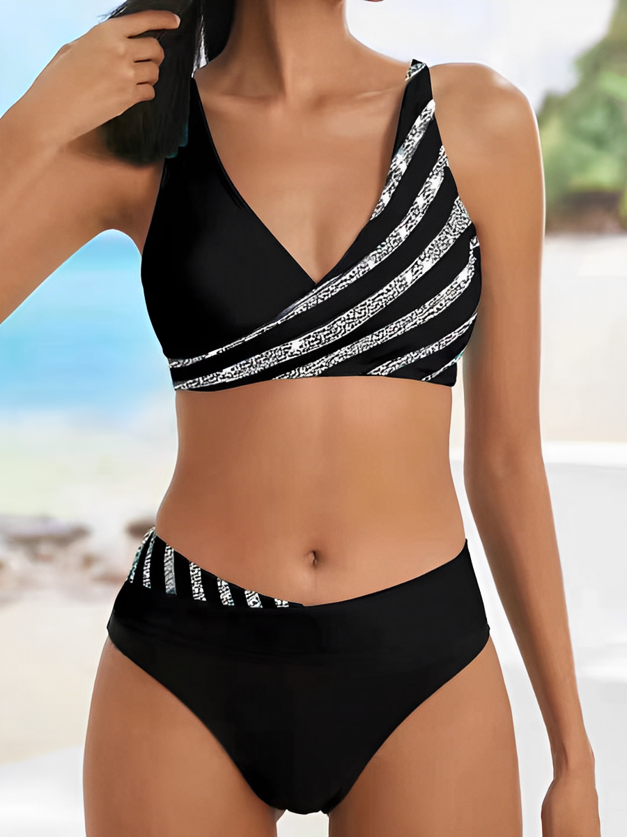 Dam Bikini Randig Hög Kvalitet Nylon Spandex-3