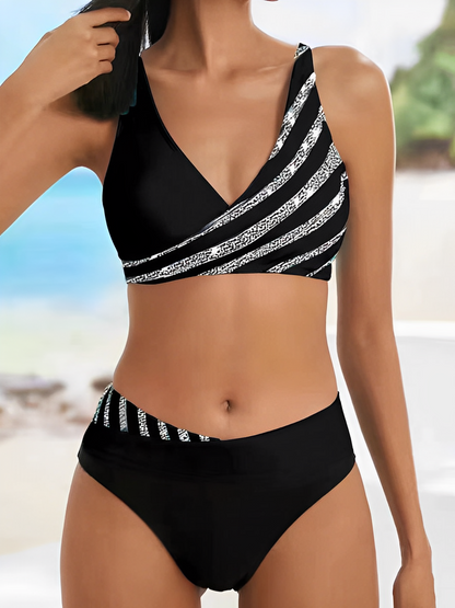 Dam Bikini Randig Hög Kvalitet Nylon Spandex-3