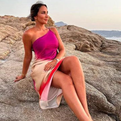 Damklänning Ryggfri Design Färggradient Mjuk Tygblandning-1