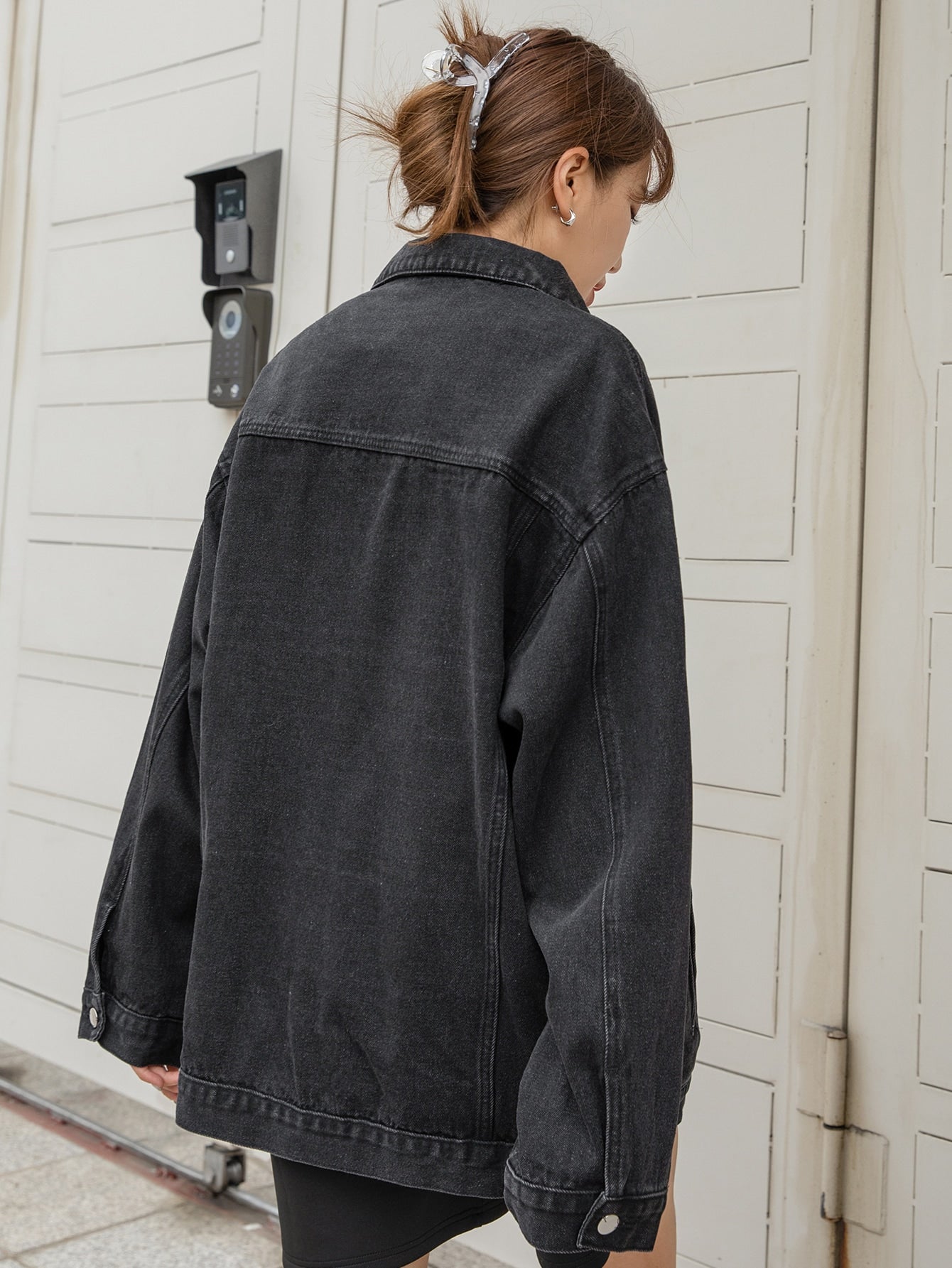Damjacka Denim Regular Fit med Dropp-axel och Klafffickor-3