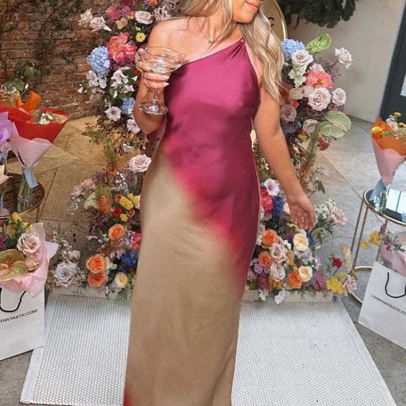 Damklänning Ryggfri Design Färggradient Mjuk Tygblandning-4