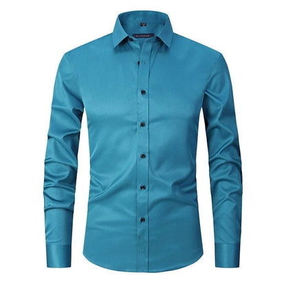 Herrskjorta Stretch Slim Fit i 3D-Vävt Polyester – Andningsbar och Rynkfri, Perfekt för Vardags och Formella Tillfällen 6