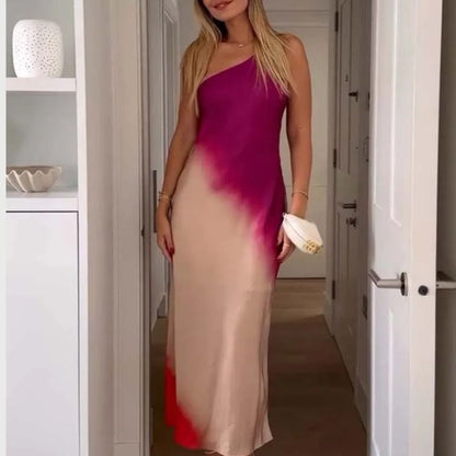 Damklänning Ryggfri Design Färggradient Mjuk Tygblandning-3