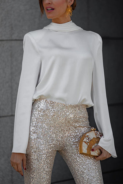 Dam Långärmad Blus Kåpa Satin-2