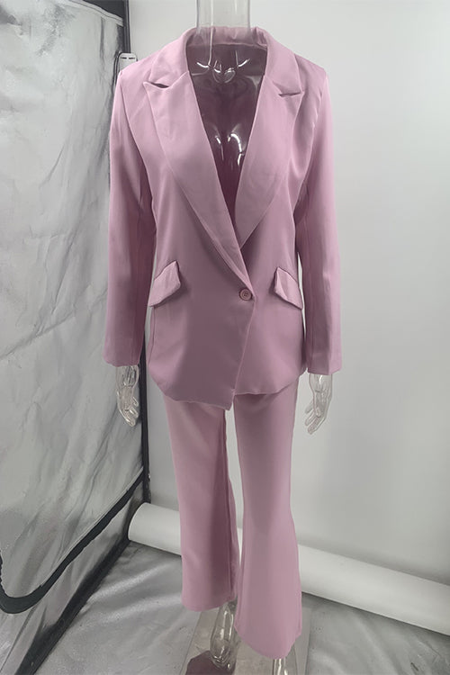 Dam Blazer Set En-Knapp Raka Byxor Bomull Polyester-4