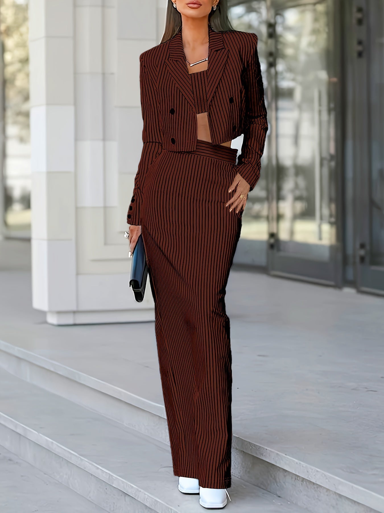 Variant image for Dam Blazer Set Randig Design Tre Delar Polyesterblandning-37