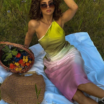 Variant image for Damklänning Ryggfri Design Färggradient Mjuk Tygblandning-6