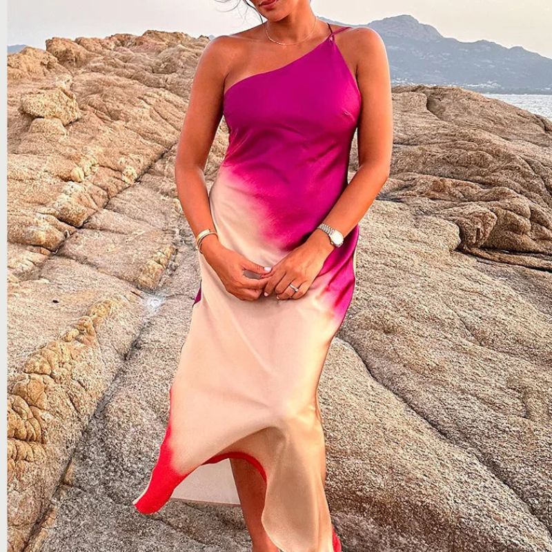 Damklänning Ryggfri Design Färggradient Mjuk Tygblandning-2