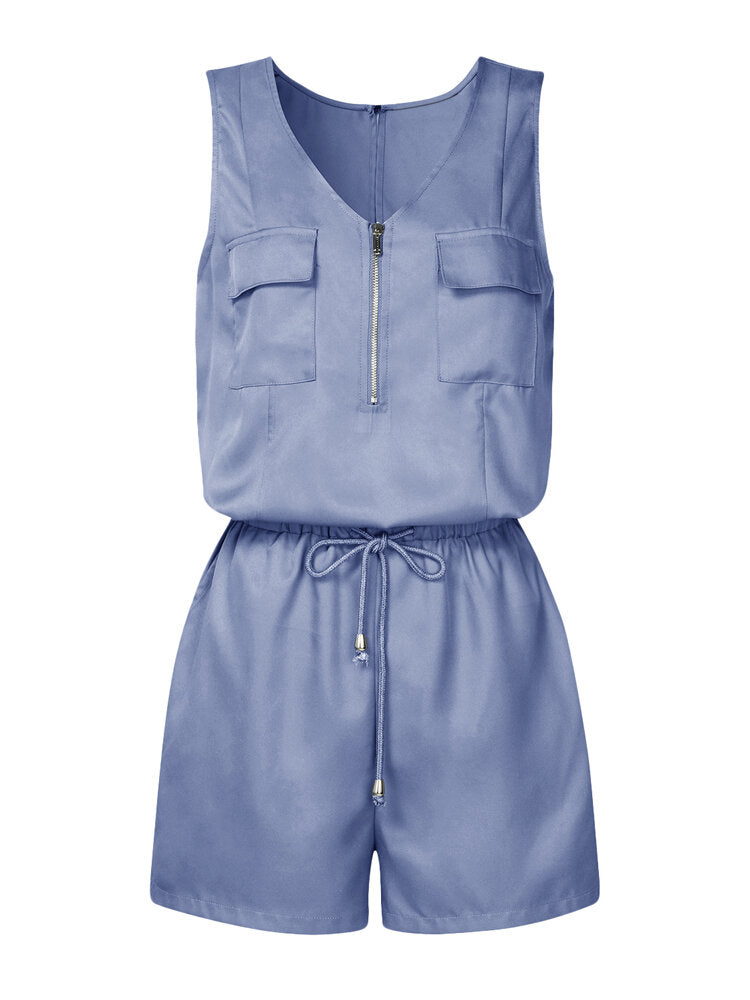 Kvinnors V-ringad Ärmlös Jumpsuit med Elastisk Midja – Chic och Bekväm för Varma Dagar, Finns i Flera Färger 14