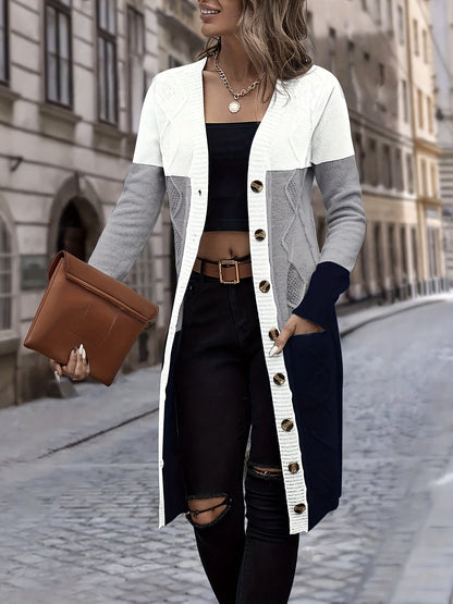 Dam Lång Kofta Akryl med Långa Ärmar och En-Knappstängning-2