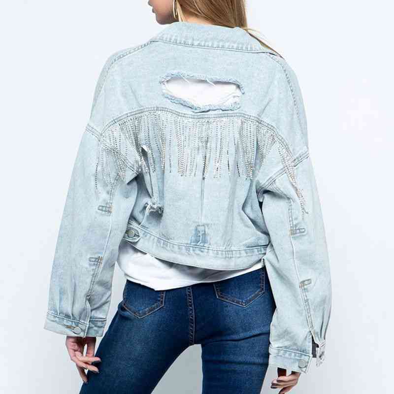 Dam Denimjacka i Högkvalitativ Denim med Klassisk Krage – Modern och Mångsidig Passform för Alla Tillfällen 5