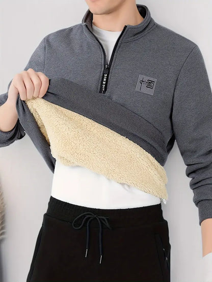 Herr Tröja Hög Krage och Blixtlås i Mjuk Tyg för Avslappnad Stil-3