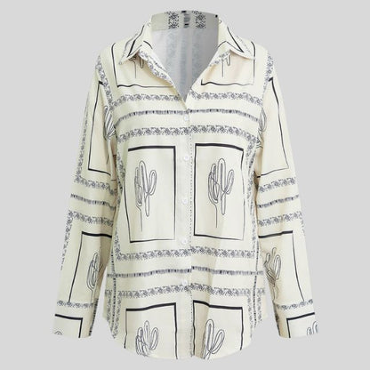 Dam Uppsättning Skjorta och Byxor Kaktusmotiv 100% Bomull-5