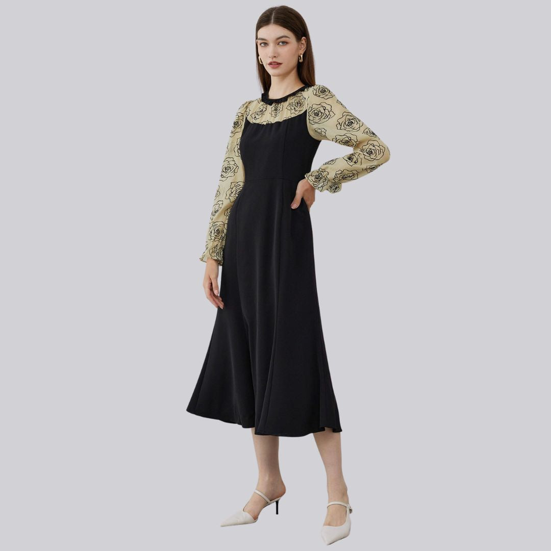 Damklänning Midi med Fyllda Ruffles Polyester-2