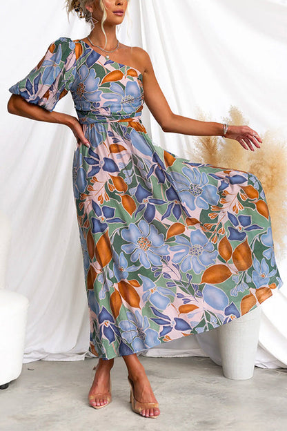 Maxiklänning Dam Blommig Axellös Bomull Polyester-3