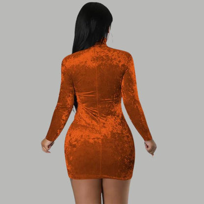 Dam Bodycon Klänning Turtleneck Lyxigt Tyg-3