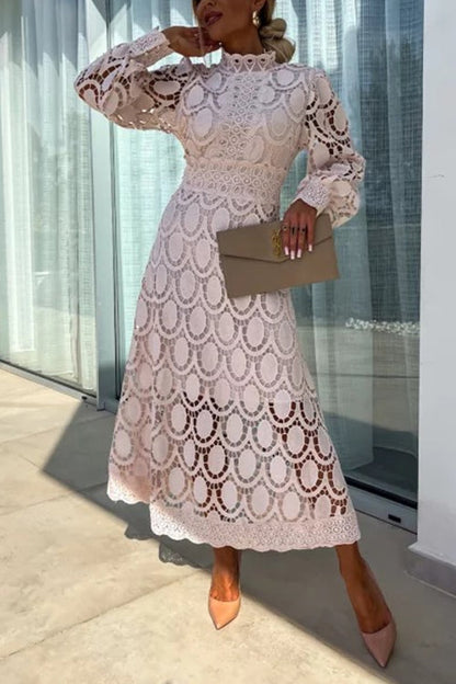 Variant image for Dam Midiklänning Puff Ärmar Spets Detaljer Bomull Polyester-13