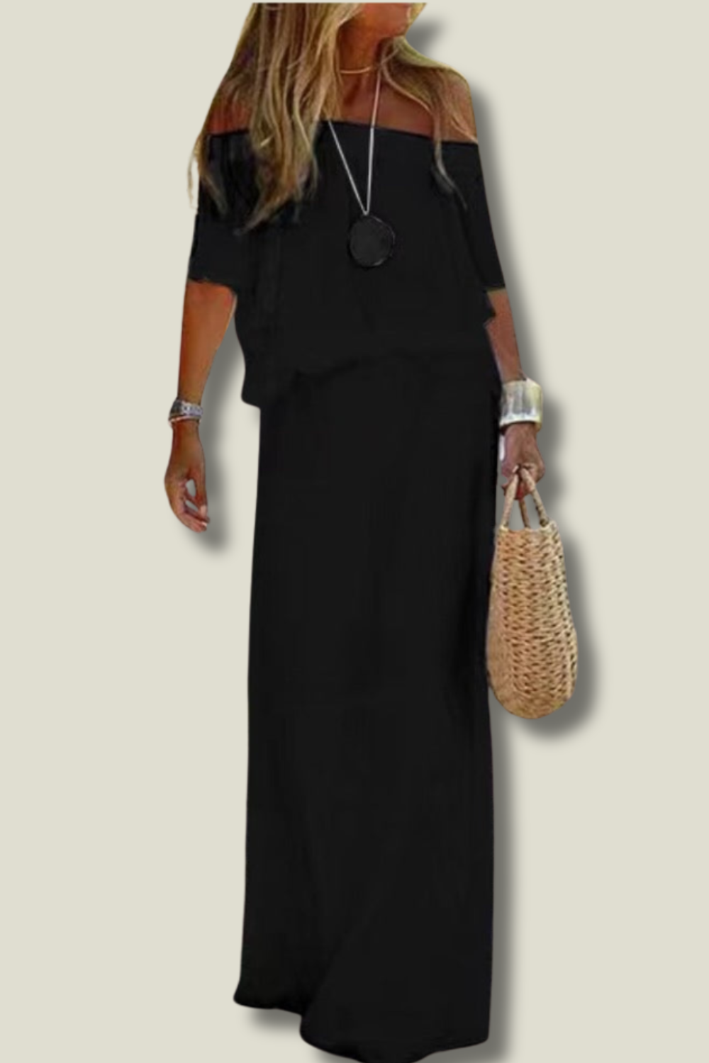 Maxiklänning Dam Bohemisk Off-Shoulder Lätt Material för Sommar 6