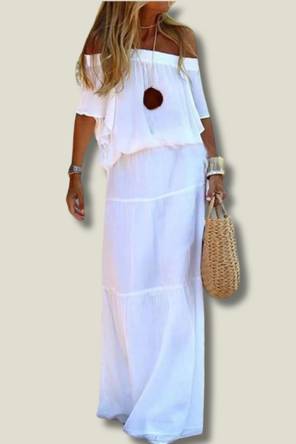 Maxiklänning Dam Bohemisk Off-Shoulder Lätt Material för Sommar 5