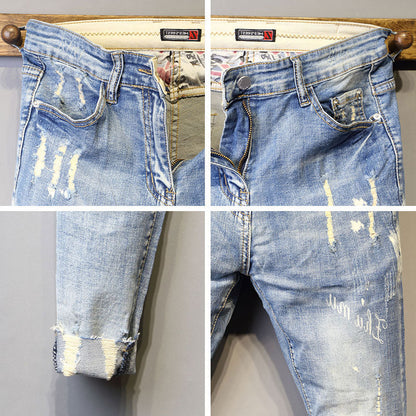 Herr Slim-Fit Byxor Denim Elastisk Midja-6