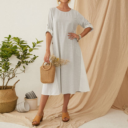 Damklänning Midi med Långärmar och Pusselmönster i Polyester – Bekväm och Elegant för Avslappnade Tillfällen 2