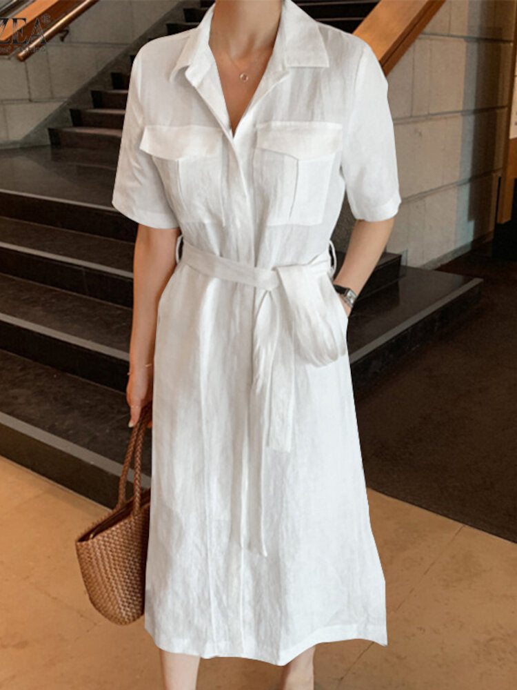 Variant image for Fina Dam Klänningar Midi med Fickor och 3/4 Ärmar i Bomull-9