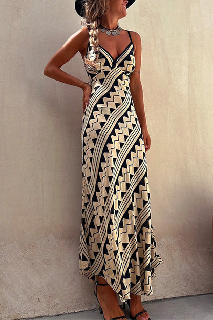 Maxiklänning Dam Geometrisk V-ringning Bomull Polyester-3