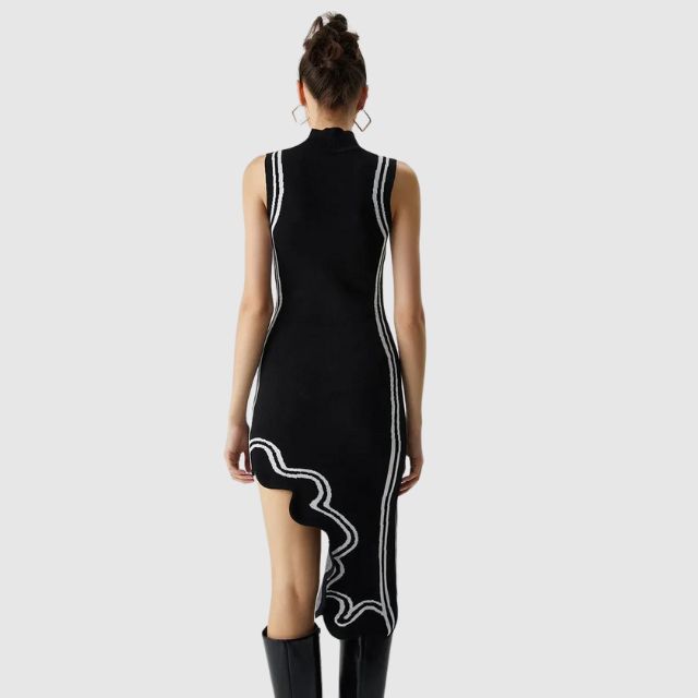 Damklänning Asymmetrisk Stickad Ärmlös Fina Dam Klänningar-5