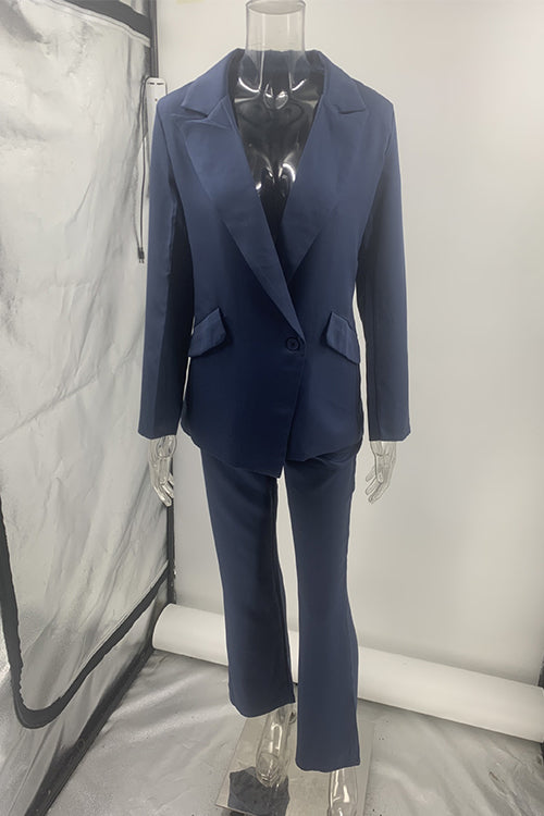 Dam Blazer Set En-Knapp Raka Byxor Bomull Polyester-6