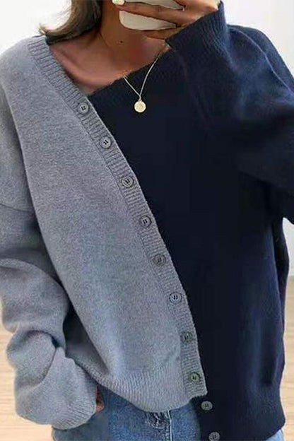 Variant image for Dam Pullover Asymmetrisk Knappdesign Stickad Färgblock-2