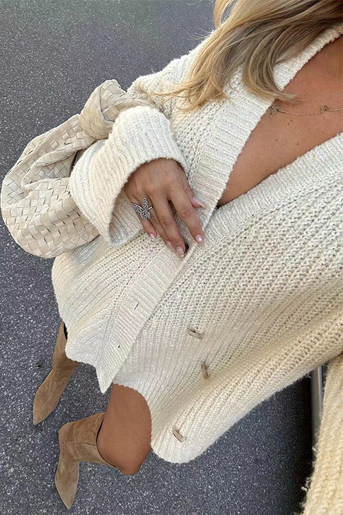 Dam Tröja V-ringad Knappstängning Bomull Polyester-2