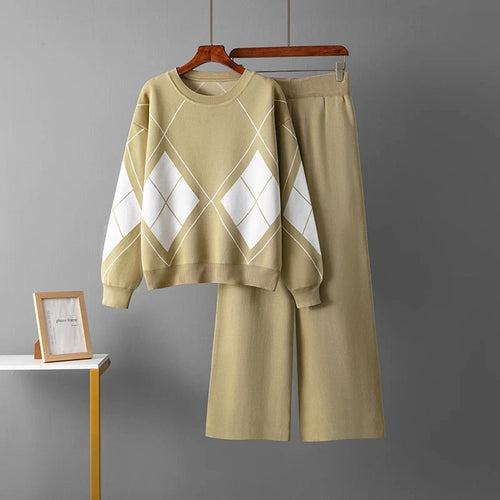 Kvinnors Tvådelad Tröja Geometriska Mönster Ullblandning-1