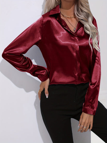 Kvinnors Satin Blus Elegant Höststil Mjuk Satinblandning-6