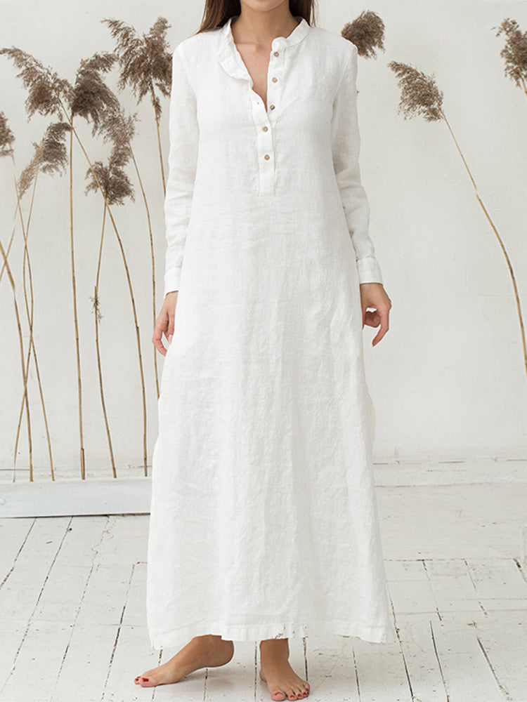 Dam Klänning Maxi V-ringning Långärmad Mjuk Polyester-3