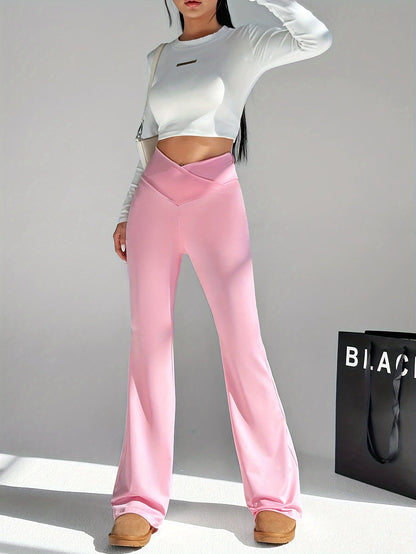 Kvinnors Byxor Hög Midja Crossover Design Utställda Ben Högkvalitativt Tyg 6