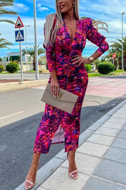 Variant image for Dam Bodycon Klänning Djup V-ringning Långa Ärmar Bomull Polyester-5