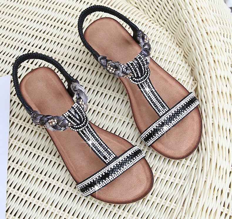 Variant image for Dam Högklackade Sandaler Glitterpärlor Elastiskt Band PU TPR-25