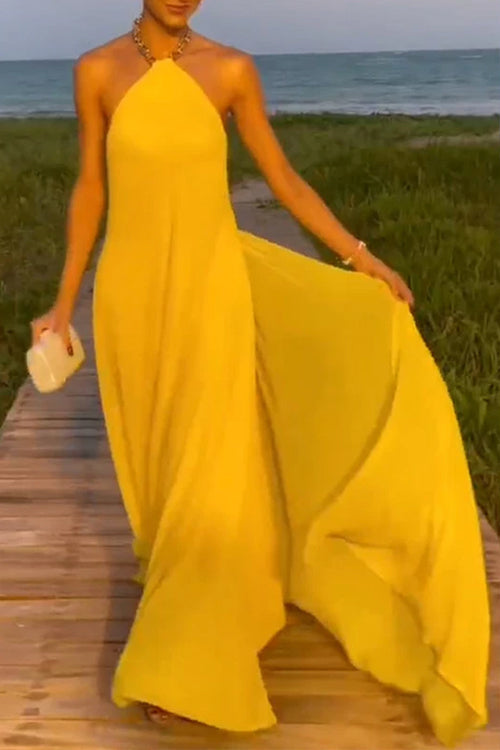 Maxiklänning Dam Öppen Rygg Kedjehållare Bomull Polyester-3