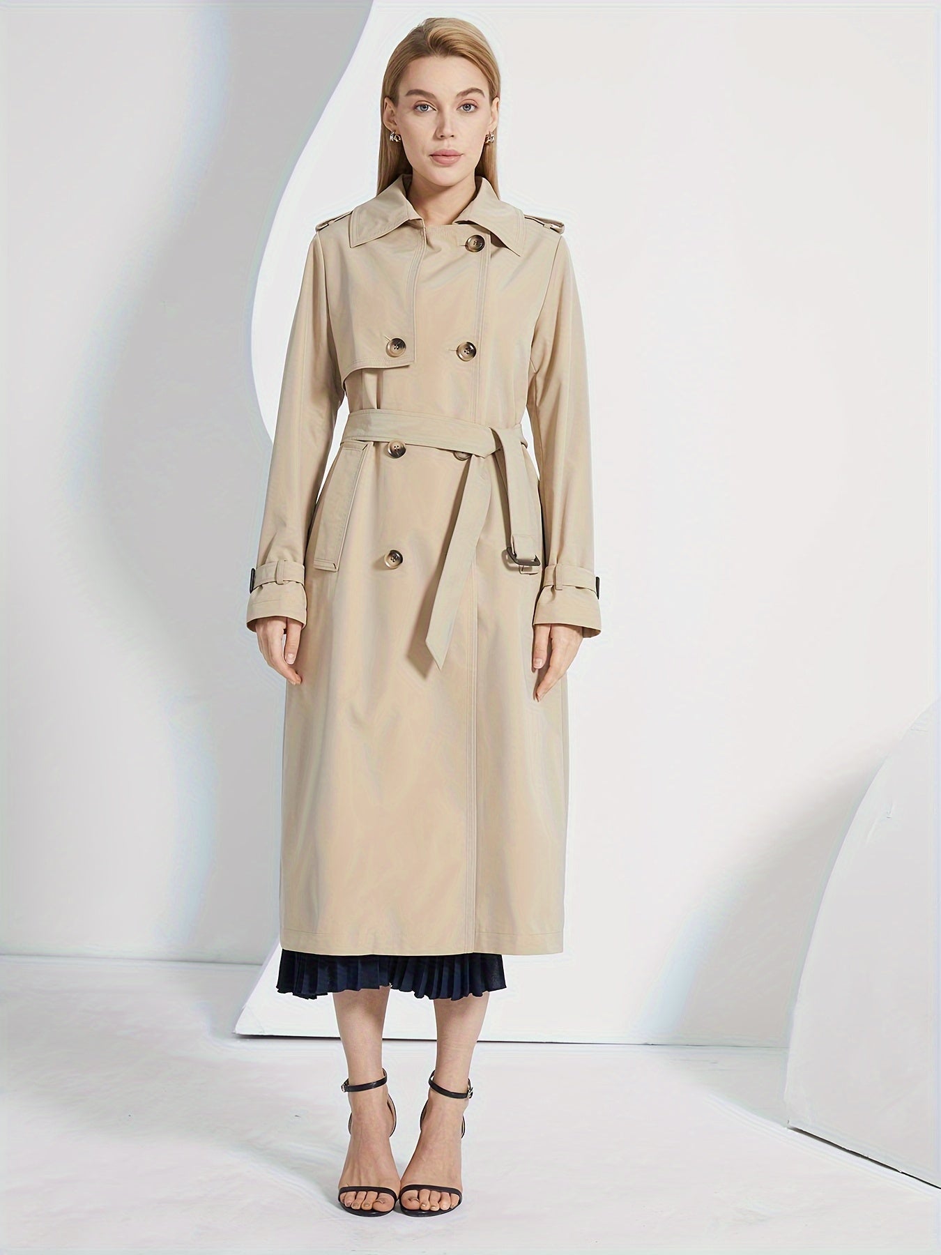 Kvinna Trenchcoat Långärmad Monokrom Polyester-5